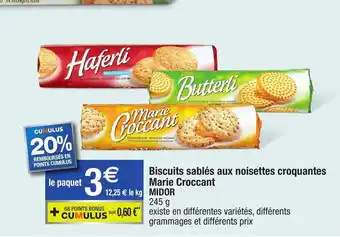 Migros Biscuits Sablés Aux Noisettes Croquantes Marie Croccant Midor offre