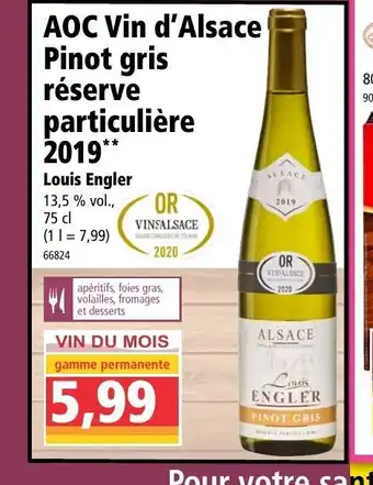Aoc Vin D'alsace Pinot Gris Réserve Particuliére 2019