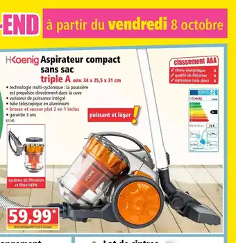 Norma Aspirateur Compact Sans Sac offre
