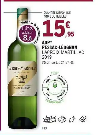 E.Leclerc Aop Pessac-léognan Lacroix Martillac 2019 offre