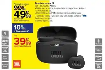 Carrefour Ecouteurs sans fil Réf.: JBLT130NCTWSBLK offre