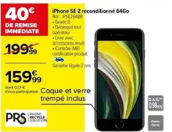 Carrefour iPhone SE 2 reconditionné 64Go offre