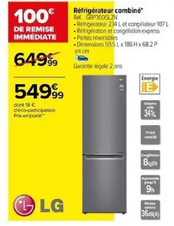 Carrefour Réfrigérateur combiné* Rel.: GBP300SLZN offre