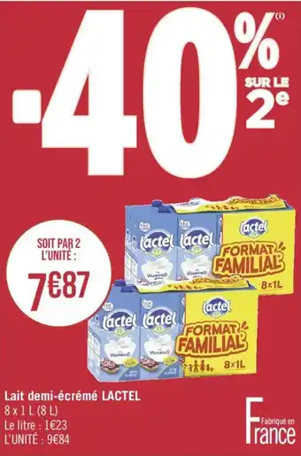 Lait demi-écrémé LACTEL 8 x 1 L (8L)
