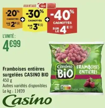 Casino Supermarchés Framboises entières surgelées CASINO BIO BIO ENTIERES offre