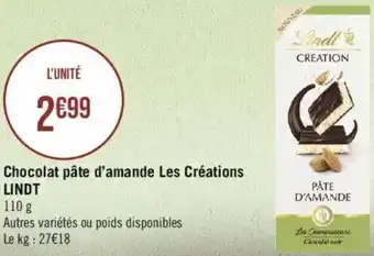 Casino Supermarchés Chocolat pâte d'amande Les Créations LINDT offre