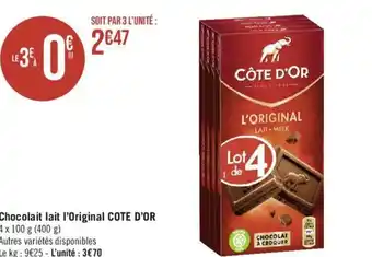 Casino Supermarchés Chocolait lait l'Original COTE D'OR offre