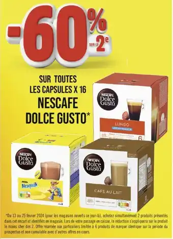 Casino Supermarchés SUR TOUTES LES CAPSULES X 16 NESCAFE DOLCE GUSTO* offre