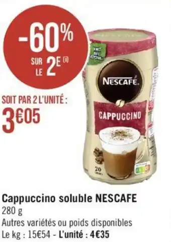 Casino Supermarchés Cappuccino soluble NESCAFE 280 g offre