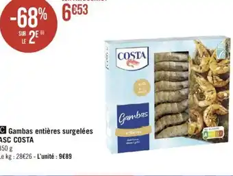 Casino Supermarchés Gambas entières surgelées ASC COSTA offre