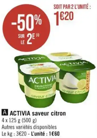 Casino Supermarchés ACTIVIA saveur citron 4 x 125 g (500 g) offre