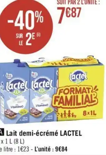 Casino Supermarchés Lait demi-écrémé LACTEL 8x1L (8L) offre