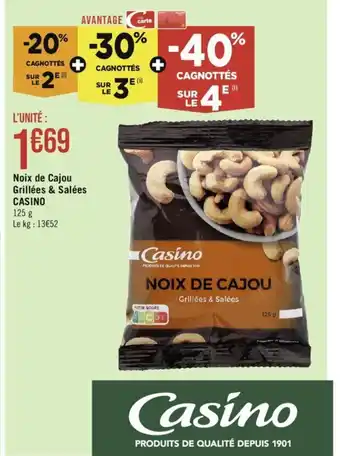 Casino Supermarchés Noix de Cajou Grillées & Salées CASINO offre