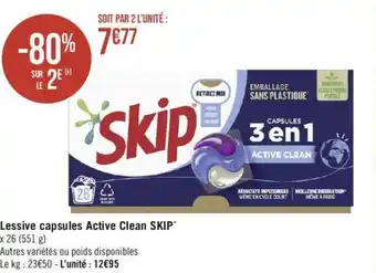 Casino Supermarchés Lessive capsules Active Clean SKIP offre