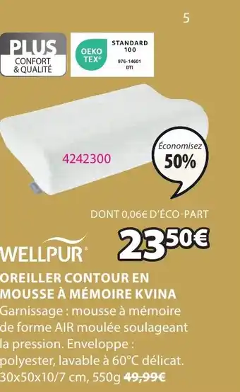 JYSK OREILLER CONTOUR EN MOUSSE À MÉMOIRE KVINA offre