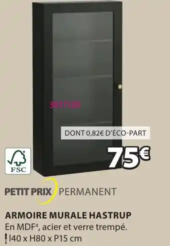 JYSK ARMOIRE MURALE HASTRUP En MDF4, acier et verre trempé. 140: x H80 x P15 cm offre