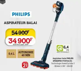 Darty Aspirateur balai PHILIPS SPEEDPRO FC6724/01 offre