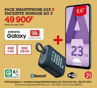 Darty PACK smartphone + enceinte nomade SAMSUNG Galaxy A23 128 Go Noir 5G + JBL GO 3 ECO- offre