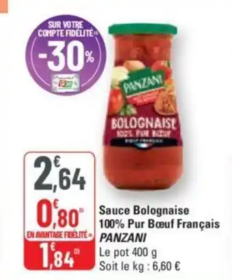 G20 Sauce Bolognaise 100% Pur Boeuf Français PANZANI offre