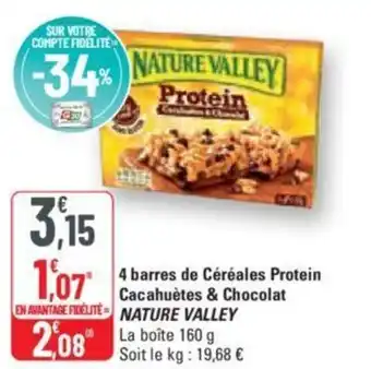 G20 4 barres de Céréales Protein Cacahuètes & Chocolat NATURE VALLEY offre