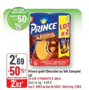 G20 Prince goût Chocolat au blé Complet LU offre