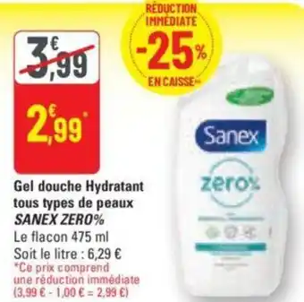 G20 Gel douche Hydratant tous types de peaux SANEX ZERO% offre