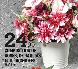 Composition de roses, de dahlias et d' orchidees