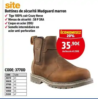 Screwfix site Bottines de sécurité Mudguard marron offre