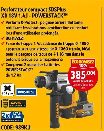 Screwfix DEWALT Perforateur compact SDSPlus XR 18V 1.4J - POWERSTACK offre