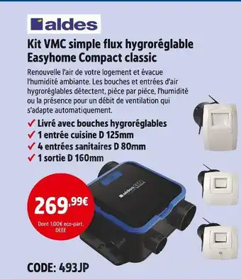 Screwfix aldes Kit VMC simple flux hygroréglable Easyhome Compact classic offre