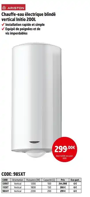 Screwfix ARISTON Chauffe-eau électrique blindé vertical Initio 200L offre