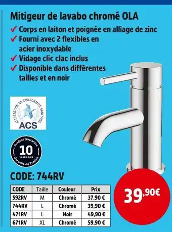 Screwfix swirl Mitigeur de lavabo chromé OLA offre