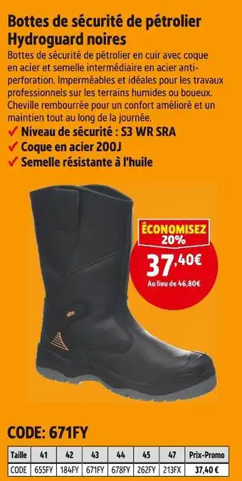 Screwfix site Bottes de sécurité de pétrolier Hydroguard noires offre