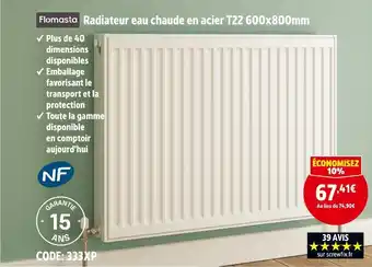 Screwfix Flomasta Radiateur eau chaude en acier T22 600x800mm offre