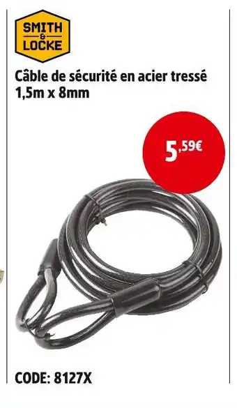 Screwfix SMITH & LOCKE Câble de sécurité en acier tressé 1,5m x 8mm offre