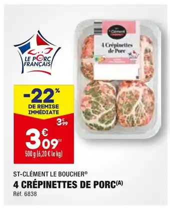 ALDI ST-CLÉMENT LE BOUCHER 4 CRÉPINETTES DE PORC offre