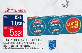 Match SAUPIQUET THON ENTIER AU NATUREL offre