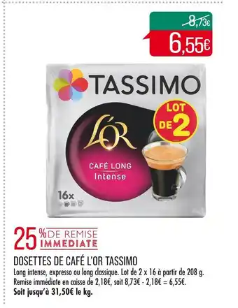 Match TASSIMO DOSETTES DE CAFÉ L’OR offre