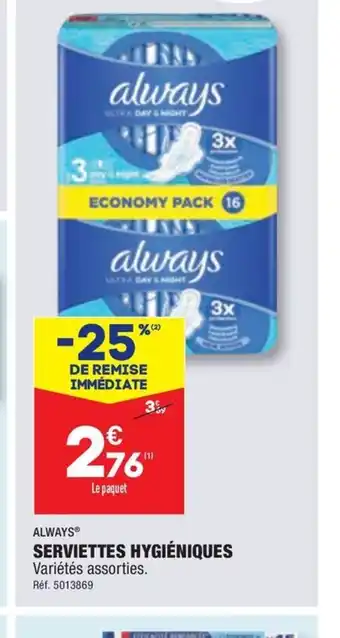 ALDI SERVIETTES HYGIÉNIQUES offre