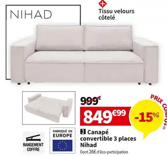 Conforama CANAPE CONVERTIBLE 3 PLACES NIHAD offre