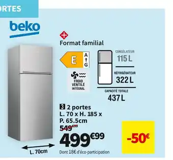 Conforama BEKO RÉF. 2 PORTES BEKO RDSE465K40SN offre