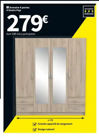 Conforama ARMOIRE 4 PORTES 4 TIROIRS POP offre