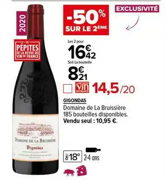 Carrefour Gigondas Domaine De La Bruissière 2020 offre