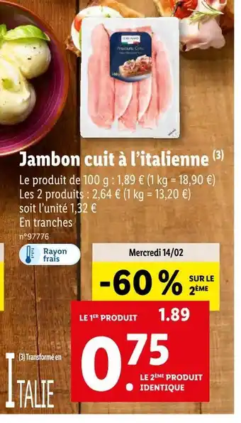 Lidl ITALIAMO Jambon cuit à l’italienne offre