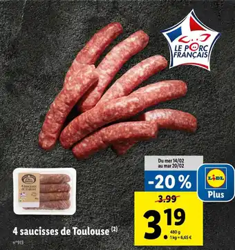 Lidl 4 saucisses de Toulouse offre
