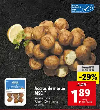 Lidl Accras de morue MSC offre