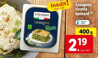 Lidl ITALIAMO Lasagnes ricotta épinard offre
