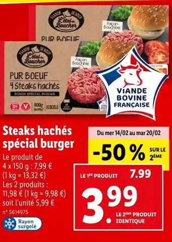 Lidl L'étal du Boucher Steaks hachés spécial burger offre