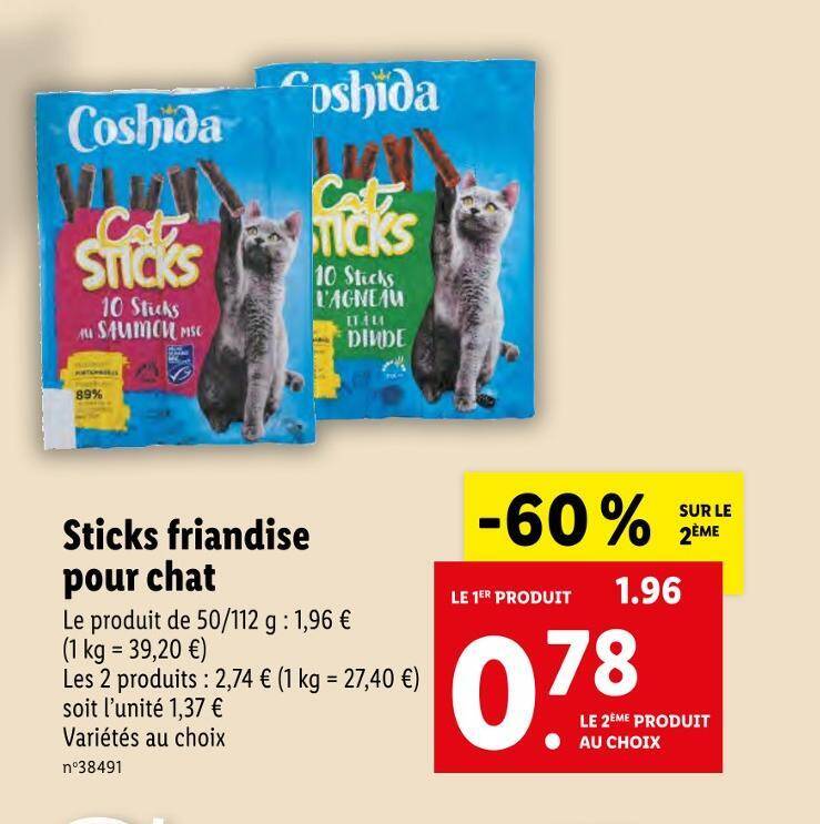Promo COSHIDA Sticks friandise pour chat chez Lidl