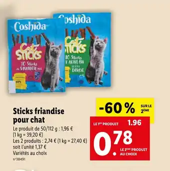 Lidl COSHIDA Sticks friandise pour chat offre